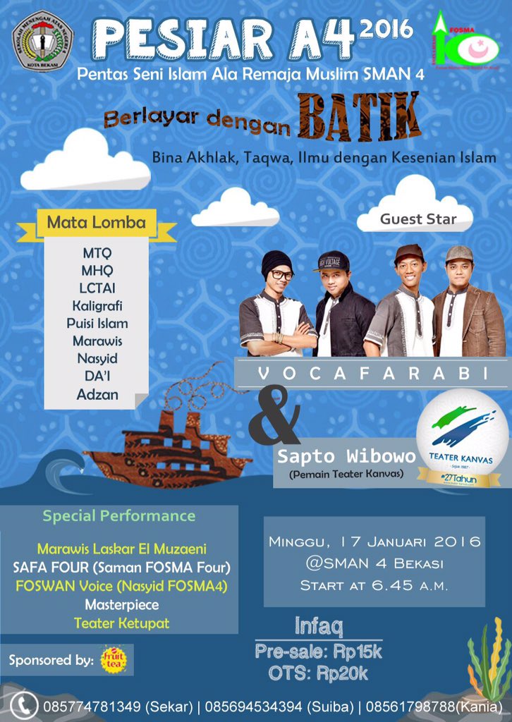 FOSMA SMAN 4 Bekasi Proudly Present: PESIAR A4 2016 | TM 10 Januari 2016 | Acara: 17 Januari 2016 | Info: <a href="/PesiarA4/">PESIAR A4</a>