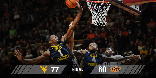 WVUhoops's tweet photo. No. 17 West Virginia improves to 3-0 in Big 12 play with a 77-60 victory over Oklahoma State. #HailWV https://t.co/71jwRocZvP
