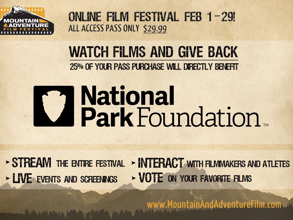 NationalParkFdn's tweet photo. A portion of #2016MAFF passes purchased here >> https://t.co/aSxXy3okYS << will support your #NationalParks! #DoGood https://t.co/Vw4bRbLA8t