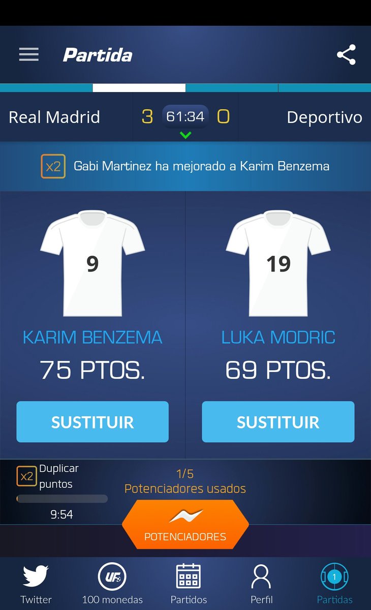 GabiSR4's tweet photo. Acabo de utilizar a Double Up el Karim Benzema en @ultimatefanlive para el #HalaMadrid contra #depor https://t.co/uxhYldU2ee