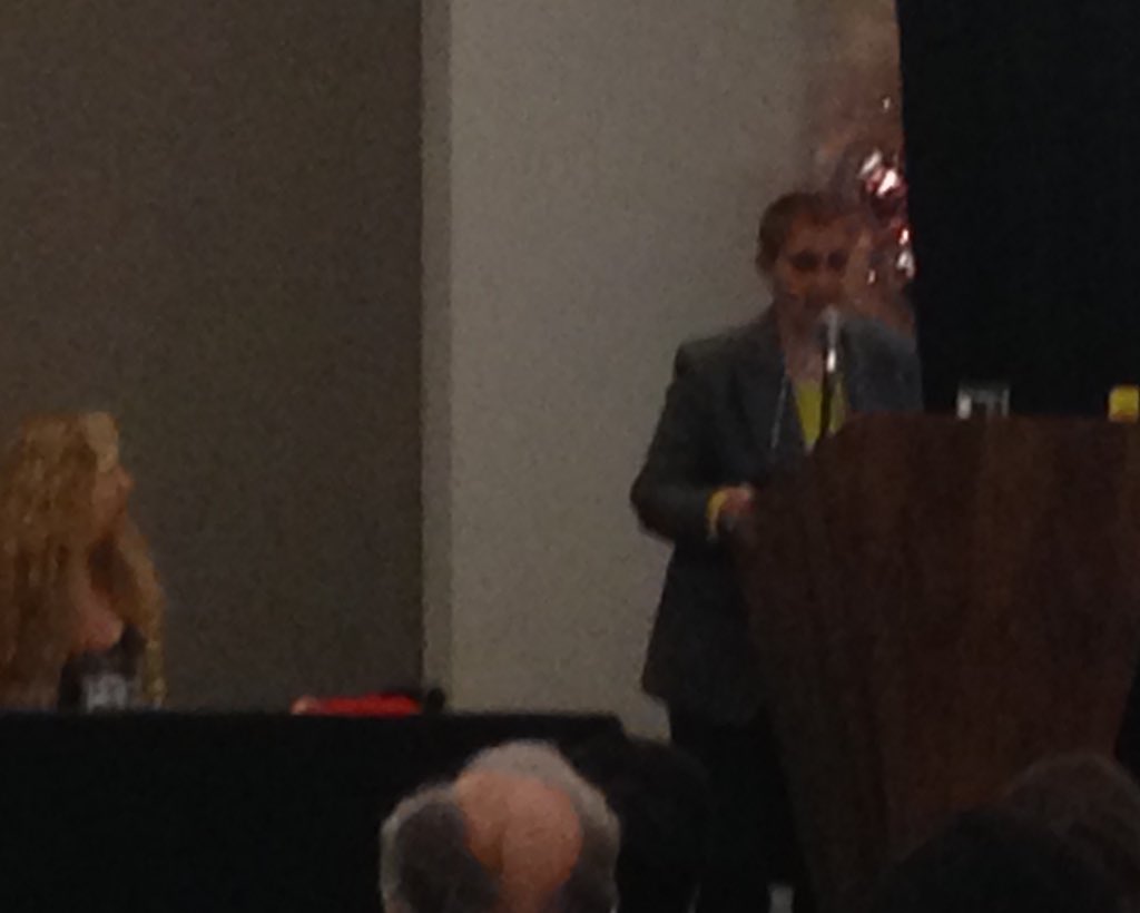 kathiiberens's tweet photo. Spivak takes the podium to respond to panelists. Discussing 40th anniversary of Grammatology &amp; new ed. #s572 #mla16 https://t.co/KF0NWpxo67
