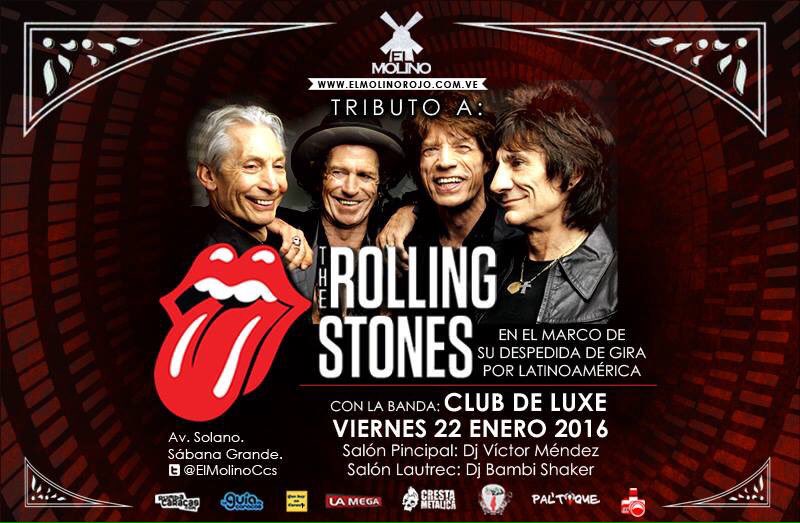 YmasArtes's tweet photo. Club de Luxe tributo a Rolling Stones el 22Enero es tu Viernes en el @ElMolinoCcs 
#EneroSePoneBueno #RockenCcs https://t.co/e3UpOBHjQu