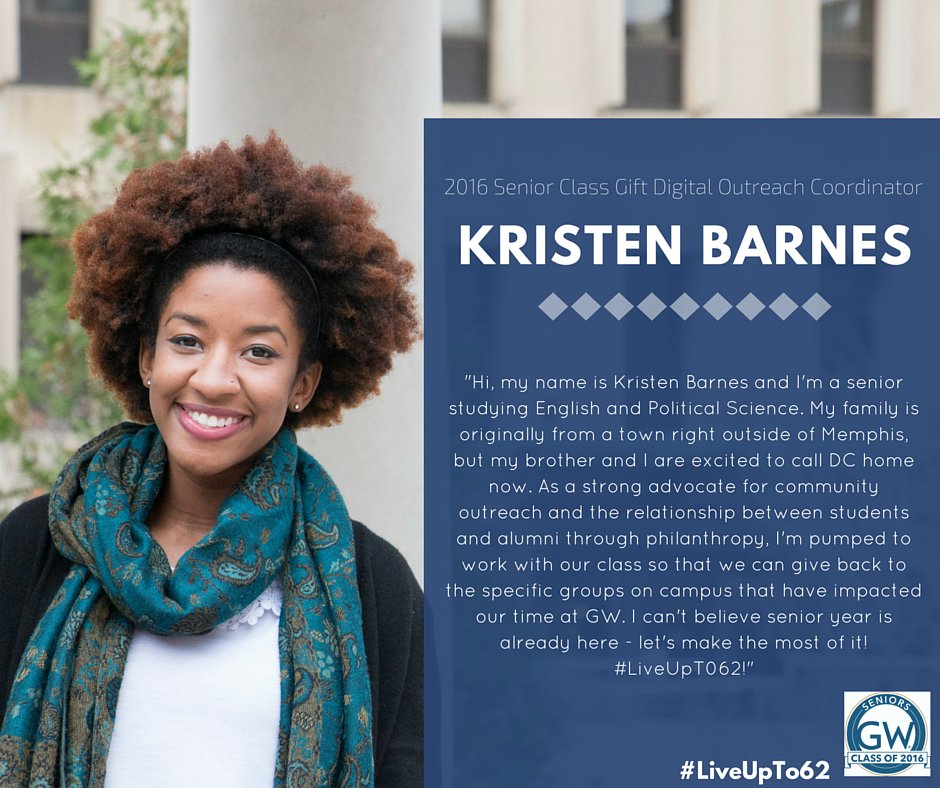 GWClassof16's tweet photo. Senior Class Gift Asst. Coordinator @Kristen__BA is excited for #GWUSeniors to #RaiseHigh and #LiveUpTo62! https://t.co/jWRYwkSvxW