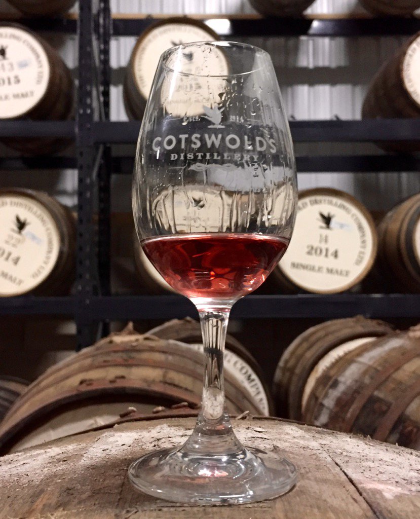 The first-ever look at our 6-month old port wood barrel whisky - what an astounding colour!