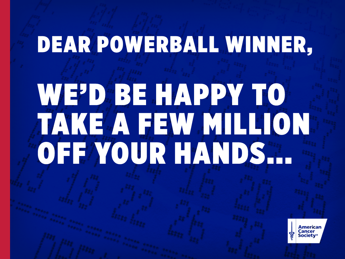AmericanCancer's tweet photo. Millions towards research and helping those touched by cancer? That would be amazing! #Powerball #PowerballFever https://t.co/S2pHJq21hU