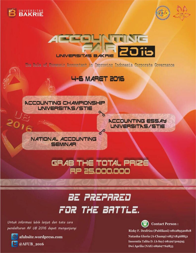 Yuk buat yg belum daftar ayo ikut Accounting Fair 2016 Universitas Bakrie, kita memiliki 3 rangkaian acara lho(cont)
