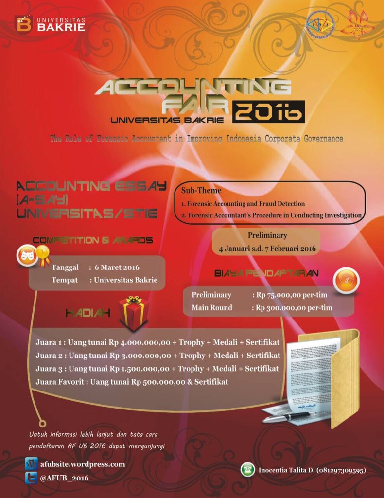 2. Ada Accounting essay, yaitu rangkaian kompetisi berupa penulisan karya ilmiah dalam bentuk essay yang...(cont)