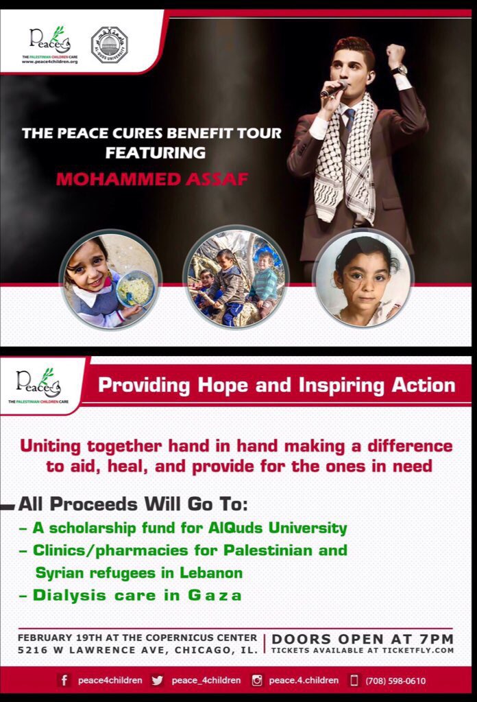 PEACE_4children's tweet photo. Tickets on sale at https://t.co/nPeMWEAJSe #MohammedAssaf #Assaf2016 #Assaf #concert #chicago https://t.co/3JMyJNvJas
