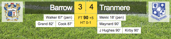 THIS SCORELINE IS INSANE! 
3-1 down in the 90th minute and they win 4-3! 
THAT'S CRAZY! 
Fair play @tranmererovers!