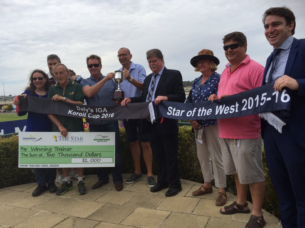 deanpet74's tweet photo. Connections of Artie's Shore celebrate @mwracing3638 winning the Koroit Cup @_damienthornton giving him a double https://t.co/yC9N0vQWqr