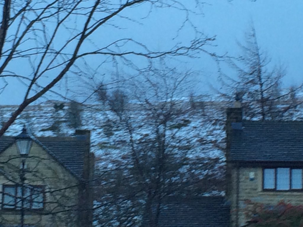 Woke up to snow! Only here on the moors as can't see any of the white stuff in the valley #Ilkley