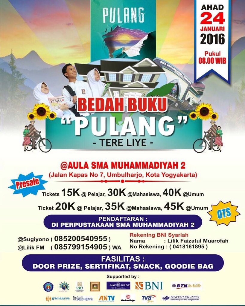 Come and join with us!
Perpus Muha Proudly Present
Bedah buku Tere Liye yang berjudul "Pulang" 
Ayo segera daftar!!
