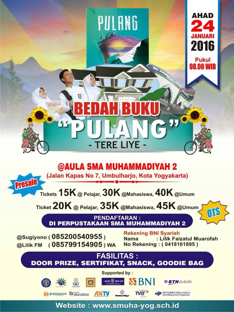 Come and join with us!
Perpus Muha Proudly Present
Bedah buku Tere Liye yang berjudul "Pulang" 
Ayo segera daftar!!