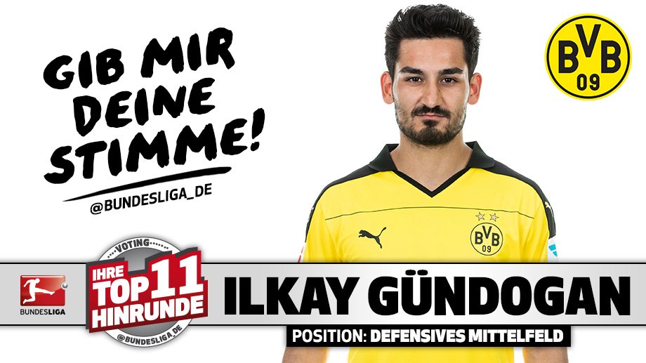 Bundesliga_DE's tweet photo. VOTING: Ist @Guendogan8 vom @BVB der def. Mittelfeldspieler der Hinrunde? https://t.co/FtNOPCnby6 #BL2015 https://t.co/FlC3iNG9TM
