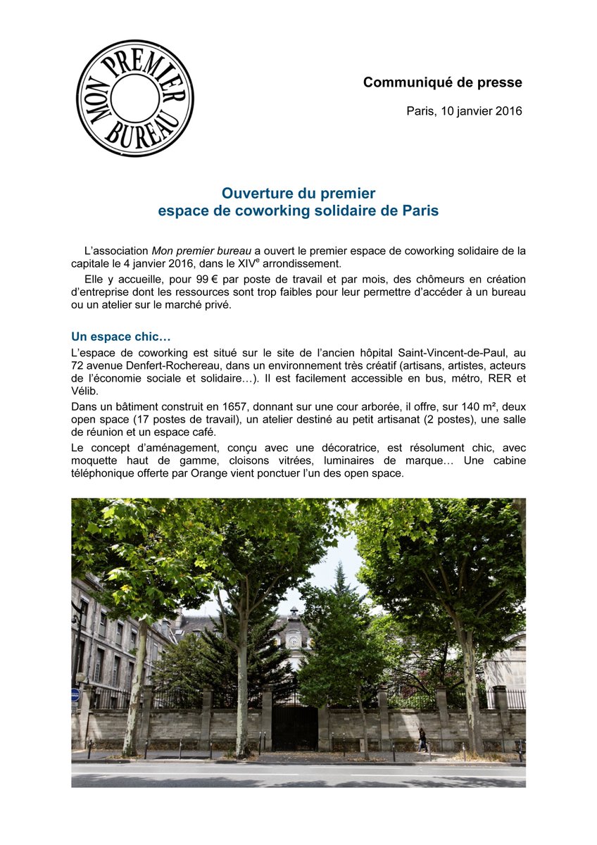 Mon1erbureau's tweet image. Ouverture du premier espace de coworking solidaire de Paris. facebook.com/monpremierbure…