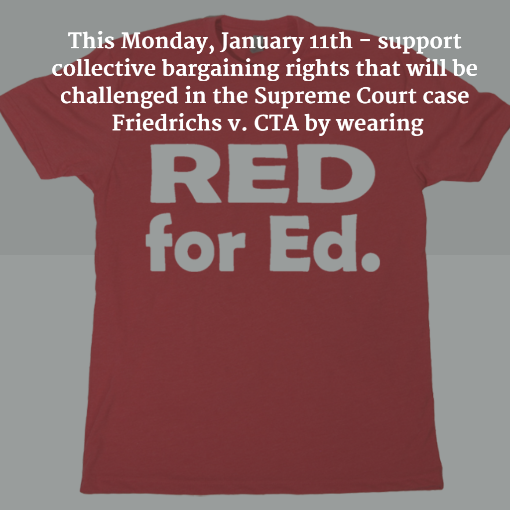 CVEAteachers's tweet photo. Support #collectivebargaining and #fairshare by #wearingREDforEd on Monday as #SCOTUS hears #Friedrichs case https://t.co/4abjHf0ELP