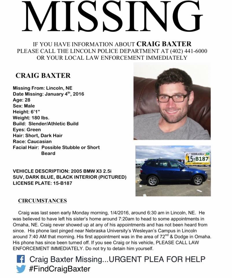 maggiejo's tweet photo. #Huskers @UNLincoln alum Craig Baxter has been missing from #LNK since Monday. Help #findcraigbaxter. Please RT. https://t.co/ZviCJkm0ms