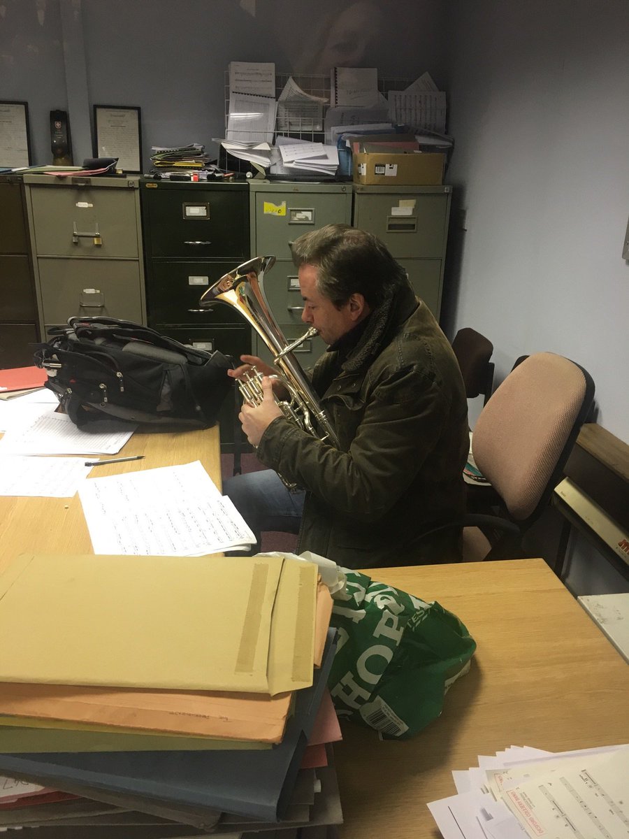 Seen today at Banding Towers. Our solo horn, George taking this rather seriously during his lunch break. #topbanding