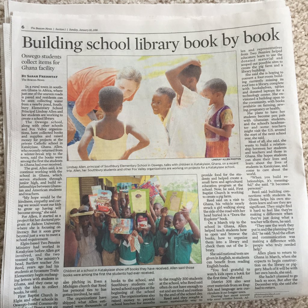 mariapwalther's tweet photo. Great article about @LindsayAllen17 @southbury308 @JudsonULiteracy and the work they are doing in Ghana. #booklove https://t.co/Uy9TAbCREr
