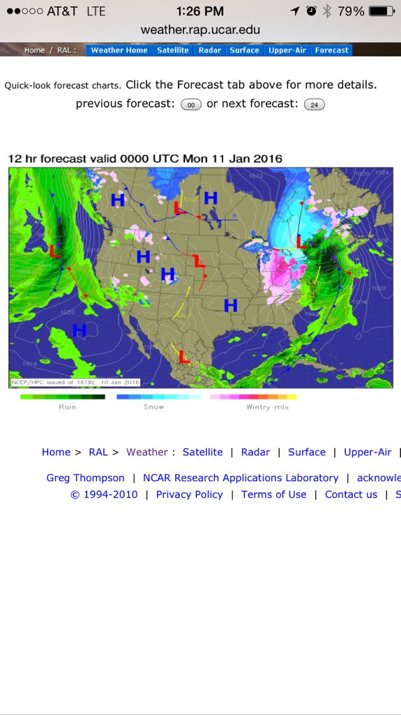 Low at 7pm tonight. Warm air pushing in the front and cold air causing snow on the back side of the system.