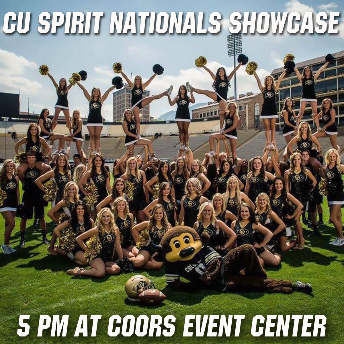 Come support the CU Spirit Squad at their Nationals Showcase tonight at 5pm <a href="/CoorsEC/">CU Events Center</a>! Can't wait to CU there!