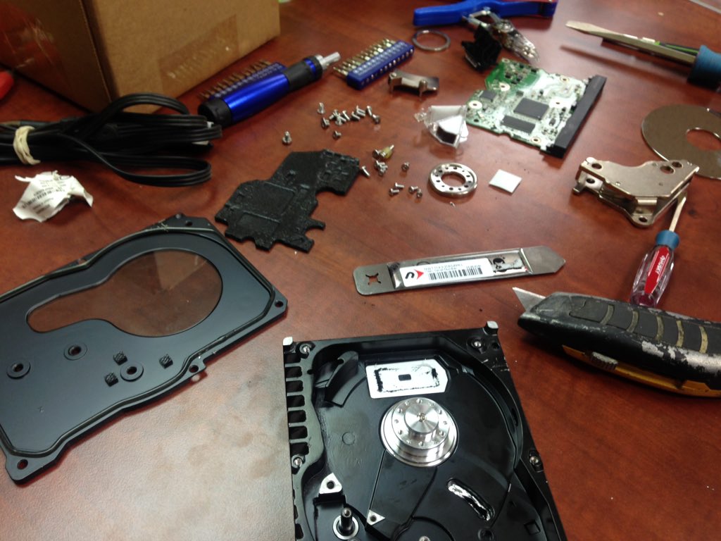 BrandyJoyWorth's tweet photo. With some help, I took apart a hard drive #hacksunday. Learned a lot @PatrickMWorth @davezirk https://t.co/pgYULcILpb