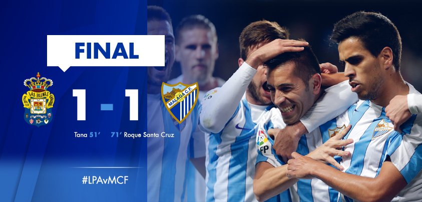 MalagaCF_en's tweet photo. FULL TIME| #UDLasPalmas, 1 (Tana, 51') - #MálagaCF, 1 (@roquesantacruz, 71'). #MCFLive #LPAvMCF https://t.co/wBw7joARkv