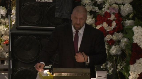WWE's tweet photo. Yesterday, #TheGame @TripleH spoke at @myMotorhead's Lemmy Kilmister's memorial service. https://t.co/sAwyjEvrfC https://t.co/l1uv2RzEj6