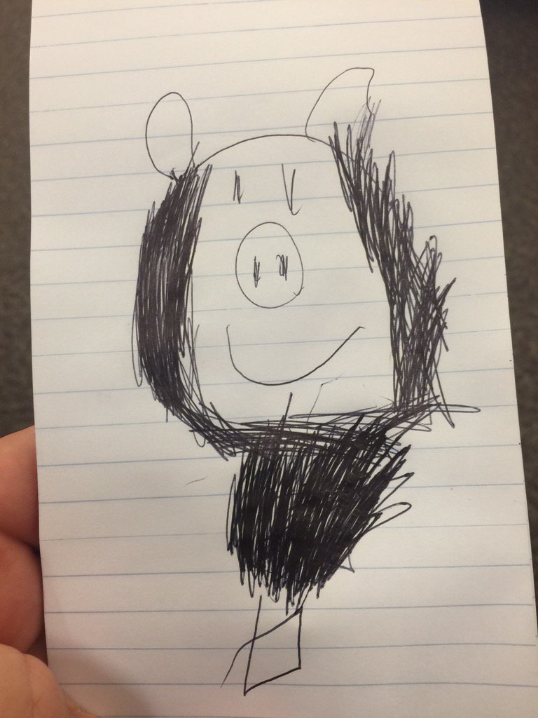 DJJazzyJody's tweet photo. My 6-year-old son drew "Piggy Jesus" in church. #AngryBirds #LaughingDad https://t.co/C2m2xxBme9
