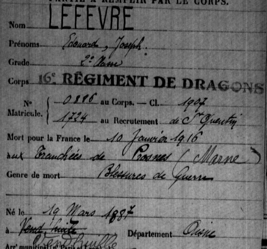 PoloS111's tweet photo. #1J1P 10 jan 1916 : Edouard Joseph LEFEVRE de #Vendhuile #Aisne sdt 2e cl au 16e RD #MPLF à #Prosnes #Marne https://t.co/Rd6mian6mL