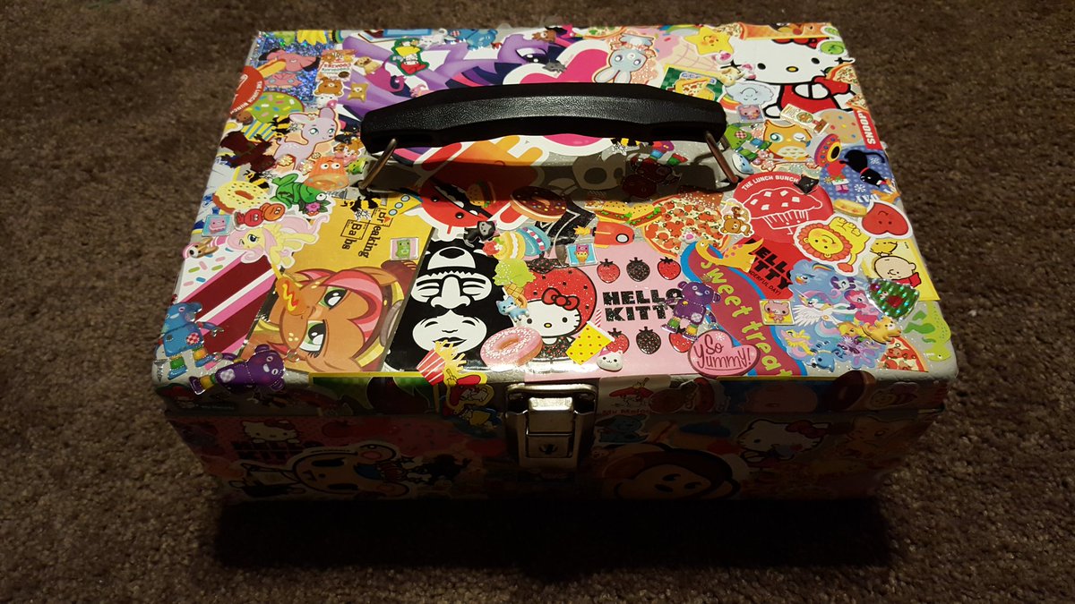 Lepshines's tweet photo. Getting ready for the booth with a freshly stickerbombed cashbox. Come check us out this Fri at #ohayocon2016 https://t.co/MfMZrEDYSa