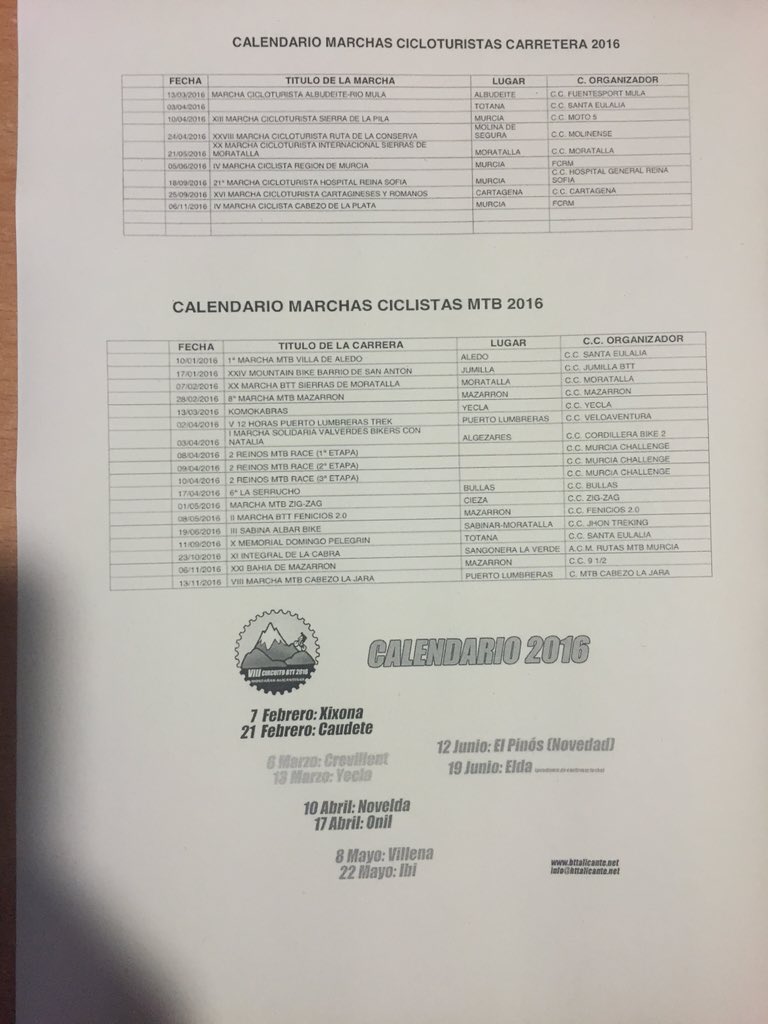mtb_postureo's tweet photo. Calendario Marchas MTB y Carretera Murcia 2016 y Circuito de Montañas Alicantinas https://t.co/Jph0C48OZd