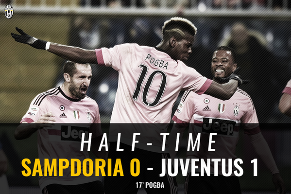 juventusfcid's tweet photo. HT: #SampJuve 0-1. Gol kelima @paulpogba di musim ini membuat Bianconeri unggul di babak pertama. https://t.co/pjj09jSinN