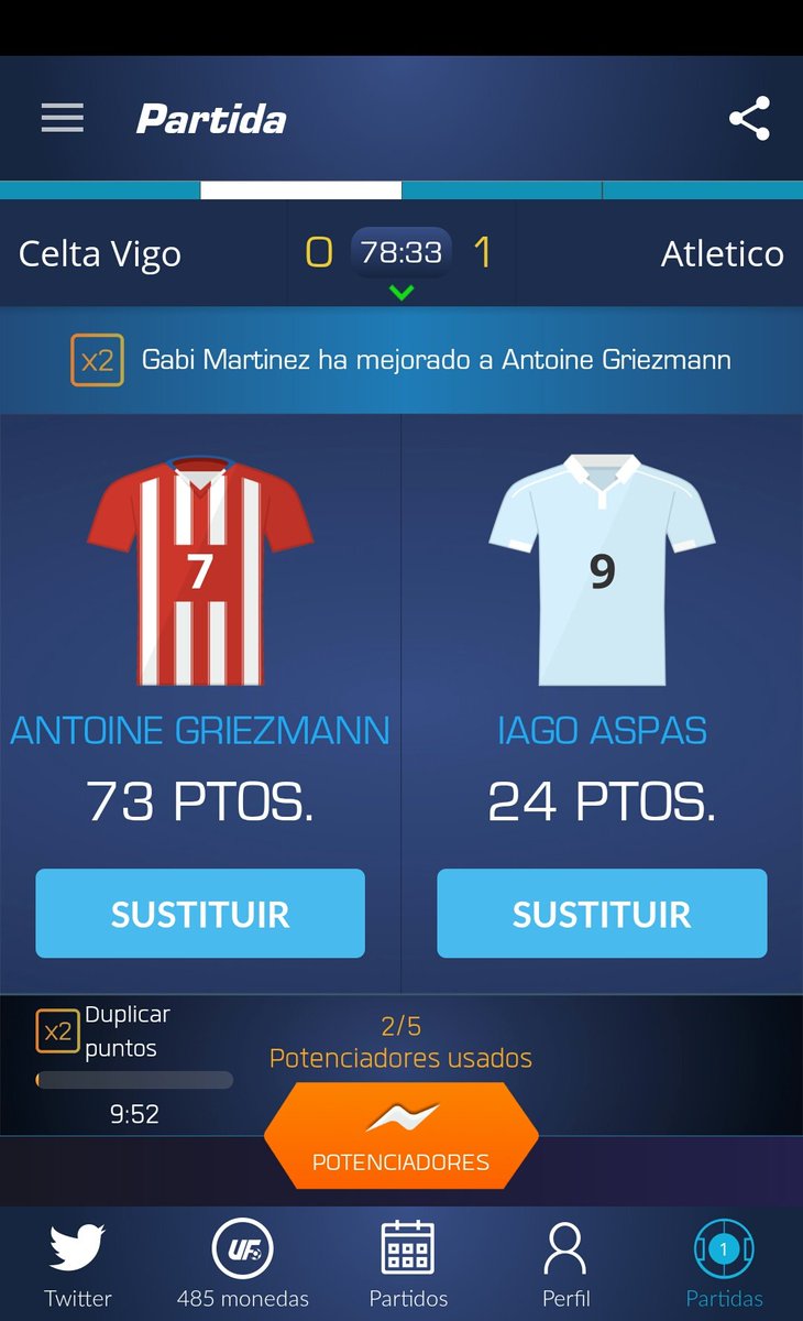 GabiSR4's tweet photo. Acabo de utilizar a Double Up el Antoine Griezmann en @ultimatefanlive para el #RCCV contra #Atleti https://t.co/Z4fj7Czjad