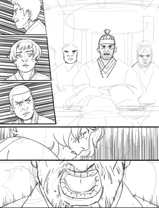 Against my better judgment, I started a mock page of my comic I'm going to be working on soon. What a serious page.