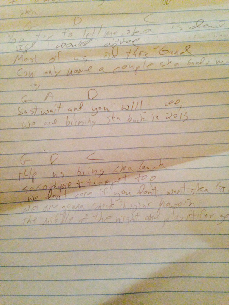 STLSka's tweet image. Original lyrics of Bring Ska Back, written in 2013! #bringskaback