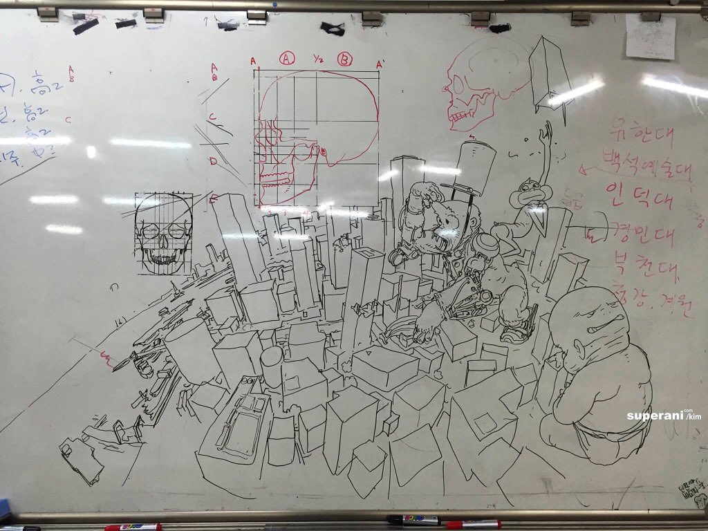 Introduction to perspective drawing ? #chalkboardart #lecture #drawing #doodle #kimjunggi #illustration 