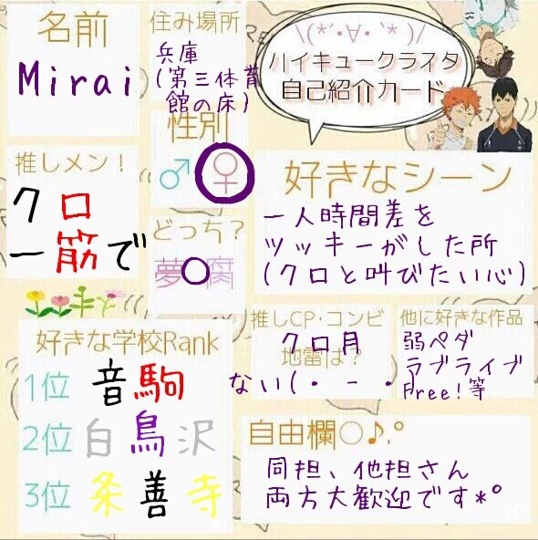 ハイキュークラスタの自己紹介カードのtwitterイラスト検索結果