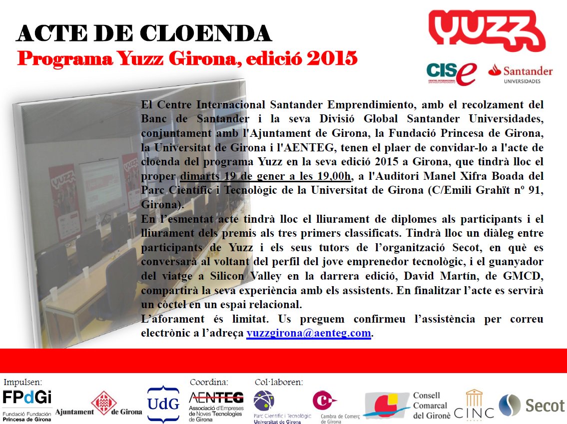 JosepMPerramon's tweet photo. Demà 19h diplomes @Yuzzing '15 Girona @ParcUdG. #Diàlegs @albertfalgueras - @lutter_  i @Secot_  @javiergc86 @FPdGi https://t.co/ImCWjuk5c9