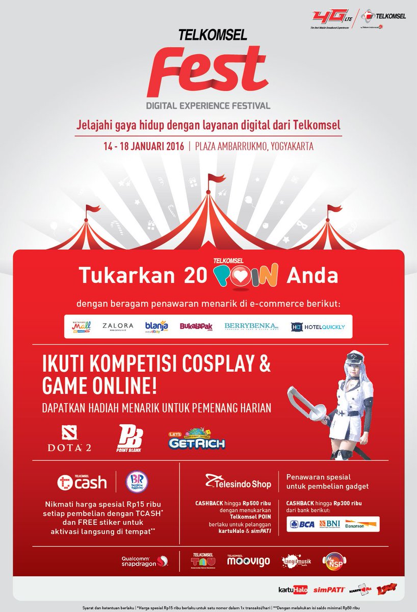 Telkomsel's tweet photo. Telkomsel Friends, yuk ke #TelkomselFest Yogya, hari ini terakhir dan pastikan kamu gak ketinggalan keseruannya ya https://t.co/3vnUJZlDhi