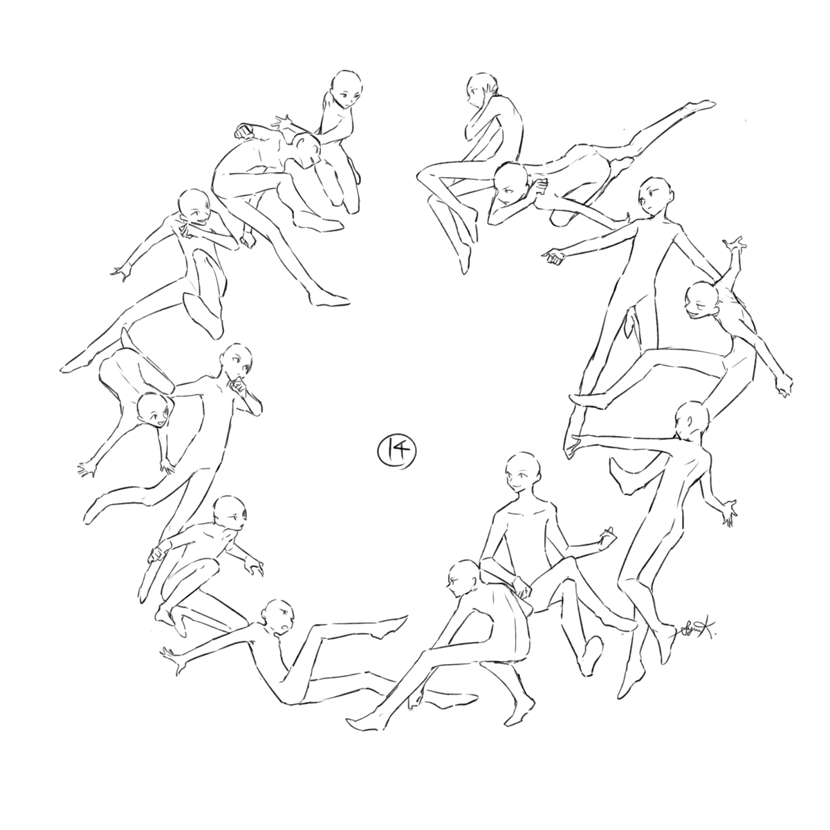 暮宙シュン 環状構図が好きすぎる人の練習 14 15人 いきぬき別パターン3人 4人 大人数描いては少人数でいきぬきする T Co Nluljgfra7