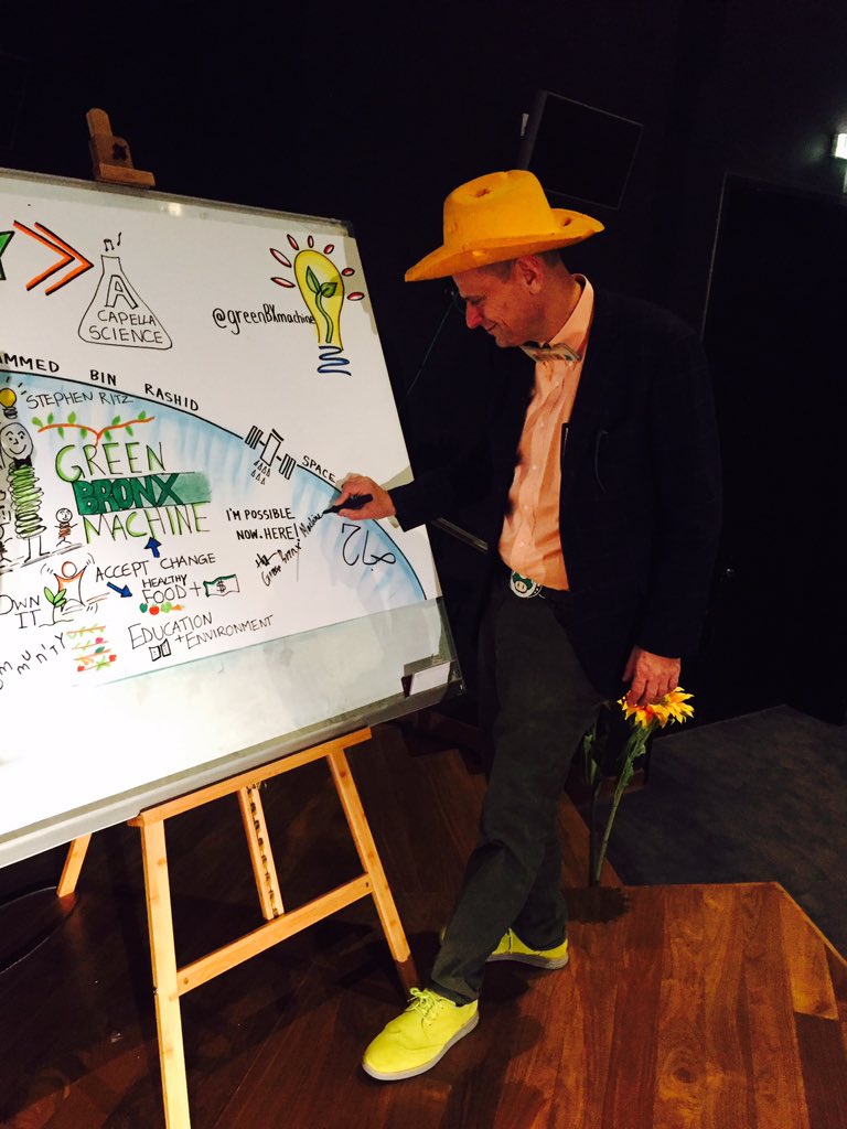 UmmZahi's tweet photo. #wwdubai Stephen Ritz, the keynote speaker signed the visual harvest of the plenary session! #greenbxmachine https://t.co/b3gPHpmZm2