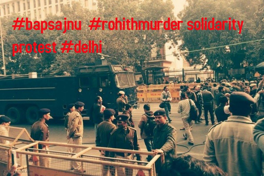 jnubapsa's tweet photo. #bapsajnu mourns  #argdu mourns  #rohithmurder

 Solidarity protest  #delhi #mhrd https://t.co/fkOPN6JBzn