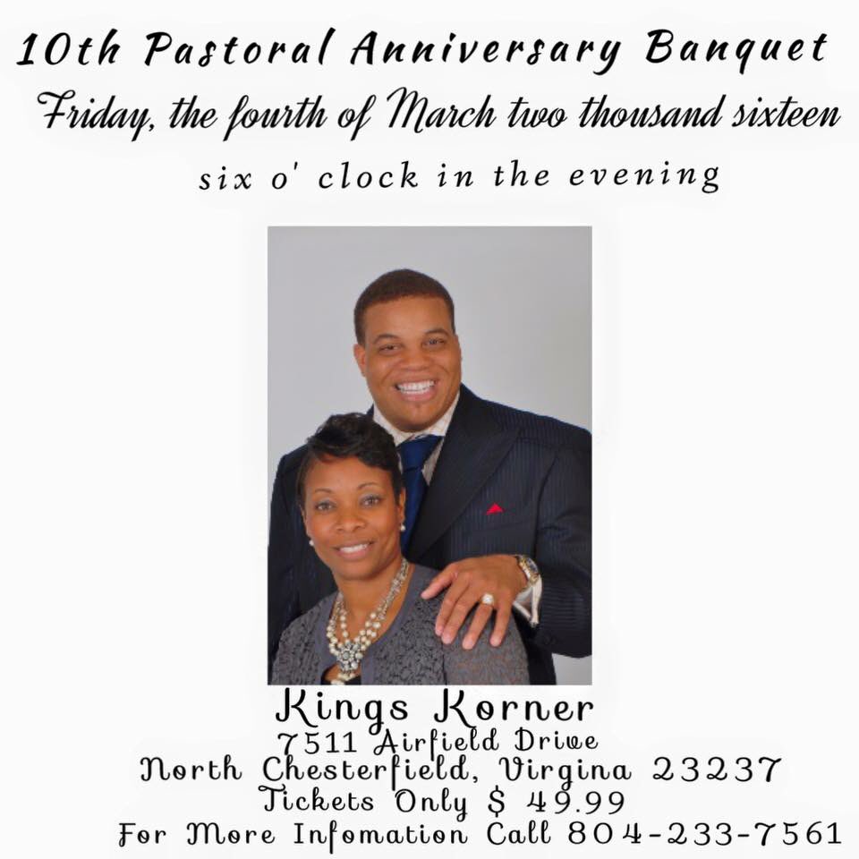 msbcrva's tweet photo. Come help us celebrate 10 blessed years with our Pastor and First Lady🎉 https://t.co/dDJ9pe2Npj