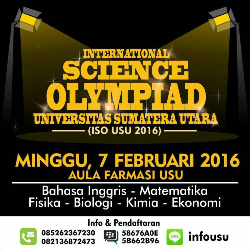 usukabar's tweet photo. #EventUSU Olimpiade Internasional Terbesar (ISO USU 2016)| 7 Feb 2016 at Aula Farmasi USU, yuk daftar sekarang! https://t.co/mBBbdPYqzP