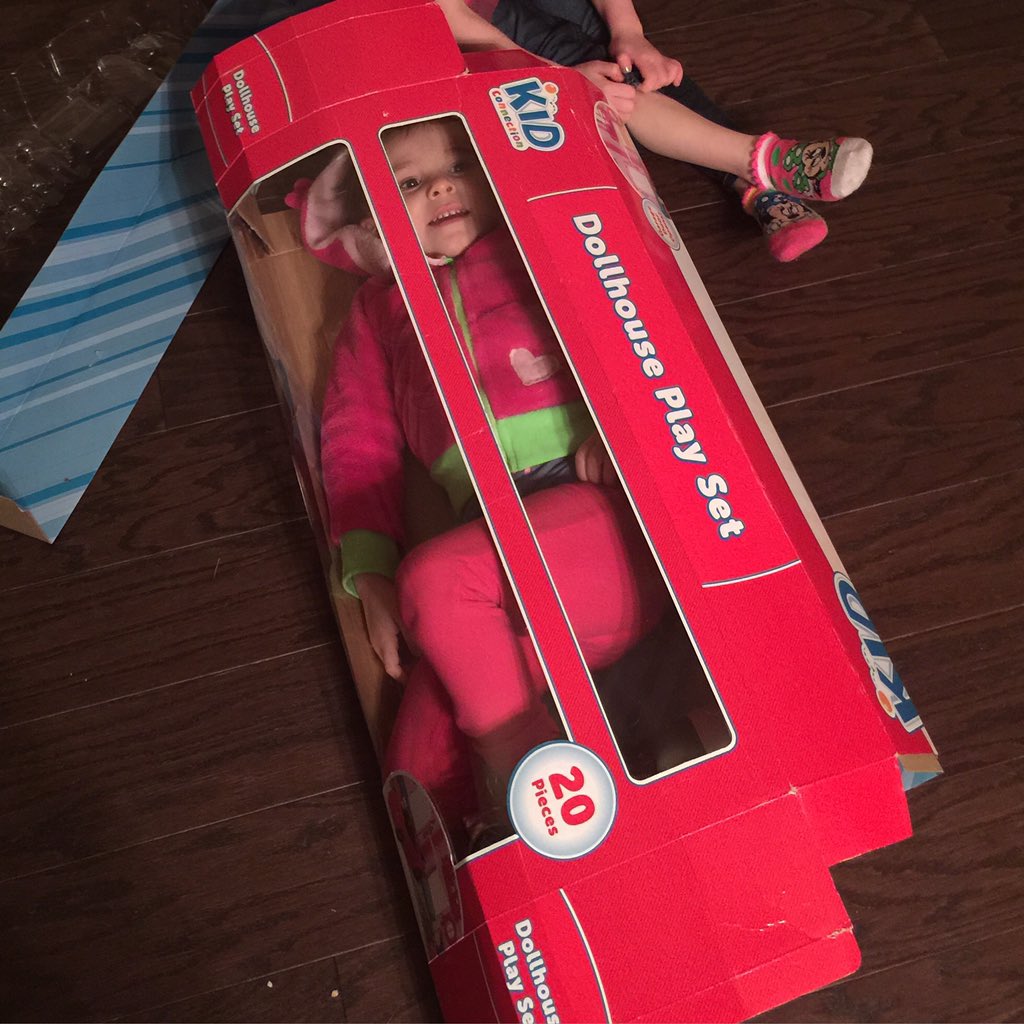 From now on, I'm just getting 'em boxes instead of toys. It's cheaper that way. 😂 #ZoëMadison #omg #kidsarecrazy