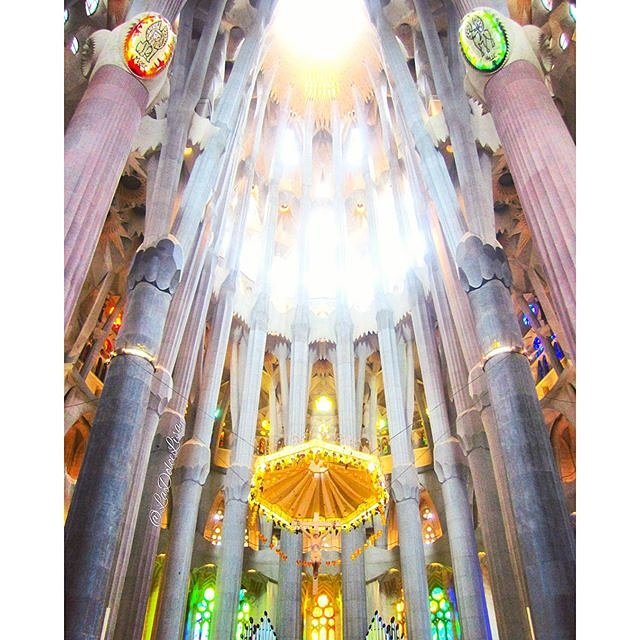 Inside Sagradra Familia in Barcelona , Spain: