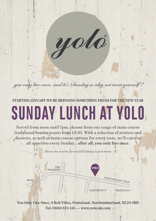 YOLO_Ponteland's tweet photo. Starting this weekend, we're bringing something fresh for the New Year ... Sunday Lunch. Served from noon until 7pm! https://t.co/tLY7RfJZrR