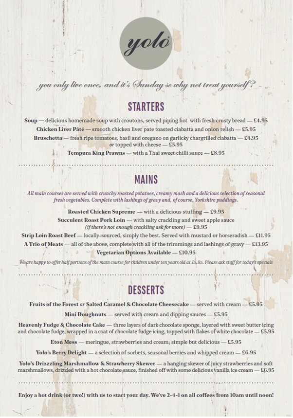 YOLO_Ponteland's tweet photo. Starting this weekend, we're bringing something fresh for the New Year ... Sunday Lunch. Served from noon until 7pm! https://t.co/tLY7RfJZrR