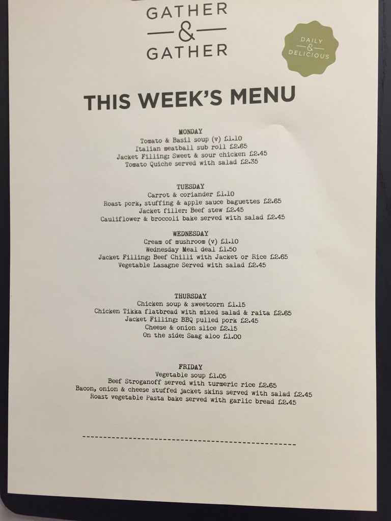 Capitasheff's tweet photo. This weeks menu. Happy Monday! https://t.co/E4F7HqgI5F